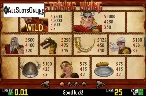 Paytable 1. Striking Viking HD from World Match