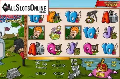 Play screen. The Royals: Go Camping from 888 Gaming
