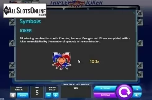Paytable 1. Triple Joker (Tom Horn Gaming) from Tom Horn Gaming