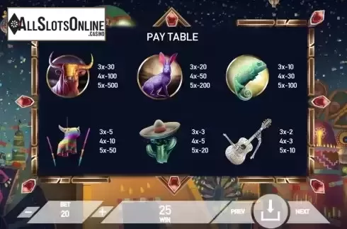 Pay Table screen 2