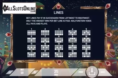 Pay Lines screen