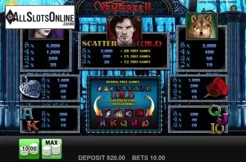 Paytable screen