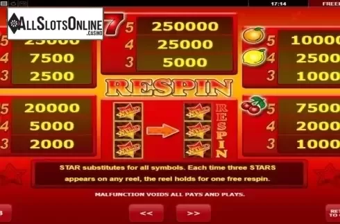 Paytable 1. Wild Stars (Amatic) from Amatic Industries