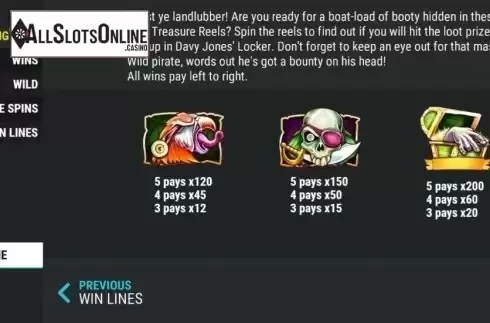 Paytable 1. Wild Treasure Reels from Slot Factory