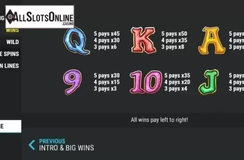 Paytable 2. Wild Treasure Reels from Slot Factory