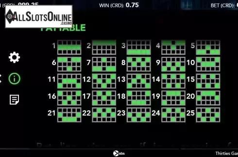 Paylines screen