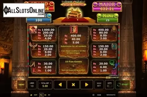 Paytable. Book of Ra Mystic Fortunes from Greentube