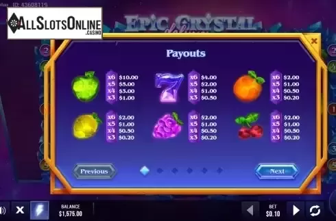 Paytable screen