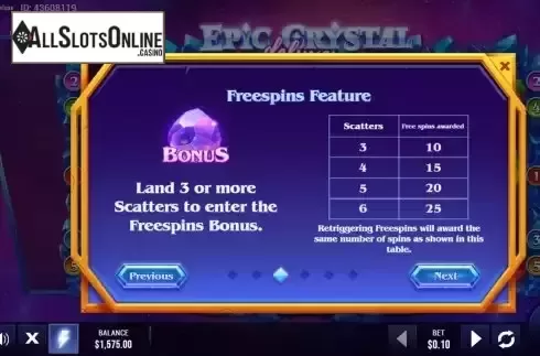 Free Spins feature screen