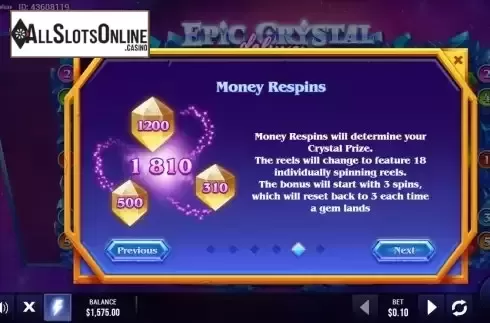 Money Respins screen
