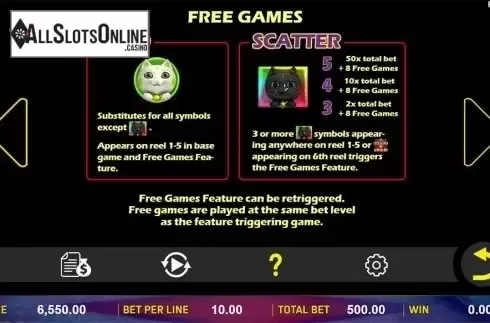 Paytable 2. Fortune Cats from Aspect Gaming