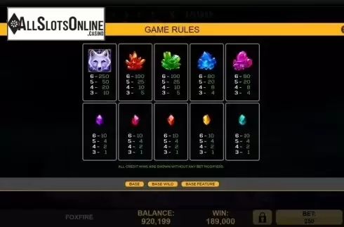 Symbols. Fox Fire from High 5 Games