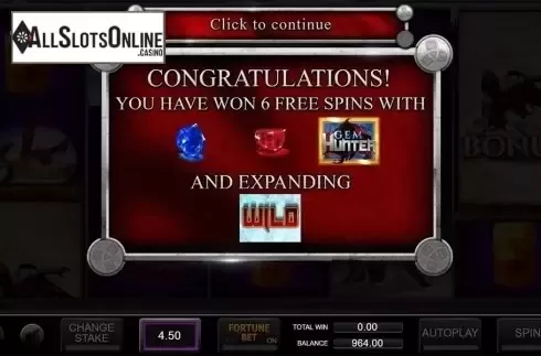 Free spins intro screen. Gem Hunter from Inspired Gaming