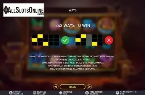 Ways to win screen. God of Flames from GamePlay