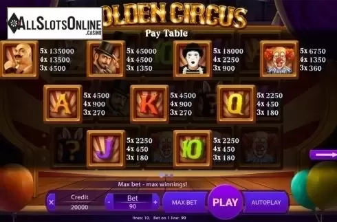 Paytable . Golden Circus from X Play