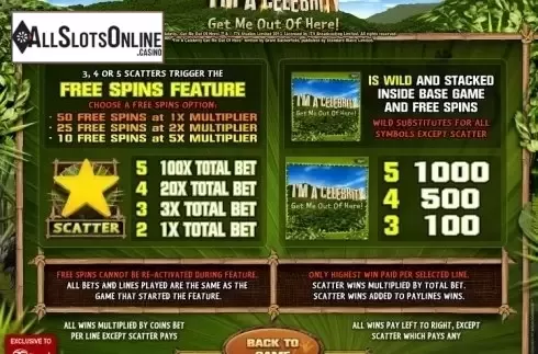 Screen2. I'm a Celebrity... Original from Microgaming