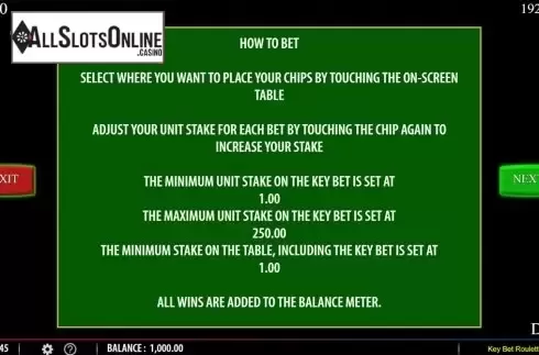 Paytable 3. Key Bet Roulette from SG