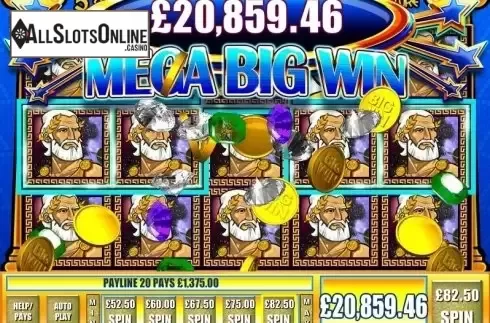 Mega Big Win screen. Kingdom of the Titans from WMS