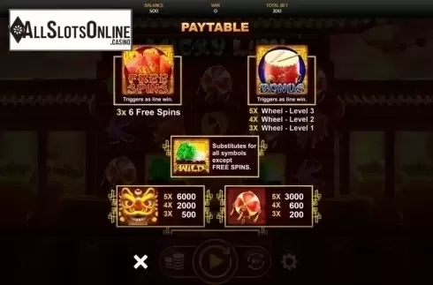 Paytable 1. Lucky Lion (OneTouch) from OneTouch