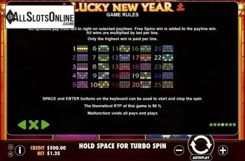 Paytable 3. Lucky New Year from Pragmatic Play