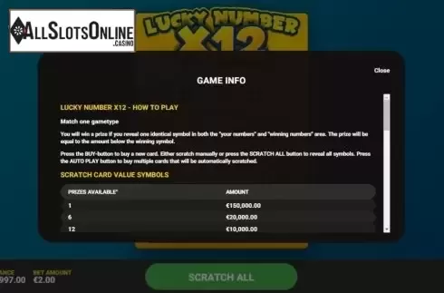 Info 1. Lucky Number x12 from Hacksaw Gaming