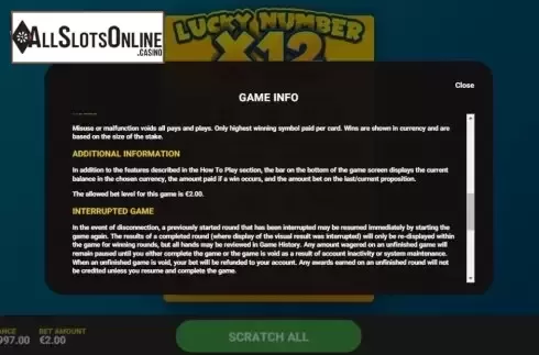 Info 3. Lucky Number x12 from Hacksaw Gaming