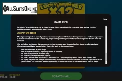 Info 4. Lucky Number x12 from Hacksaw Gaming