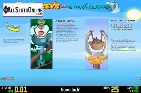 Paytable 2. Monkeys vs Sharks HD from World Match
