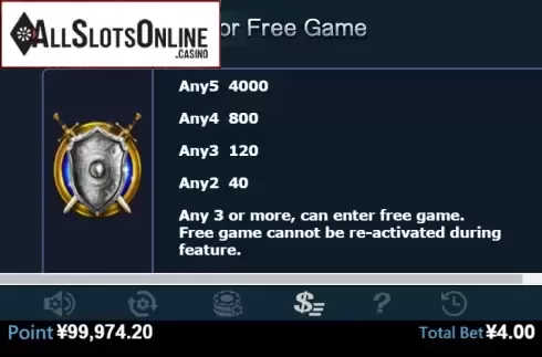 Paytable 5. Platinum (Virtual Tech) from Virtual Tech