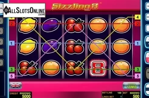 Reels screen. Sizzling 8 Deluxe from Novomatic