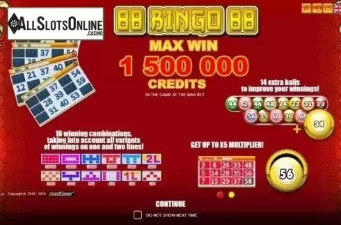 Start Screen. 88 Bingo 88 from Belatra Games