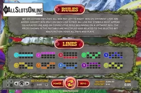 Paylines screen