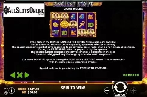 Paytable 3. Ancient Egypt (Pragmatic) from Pragmatic Play
