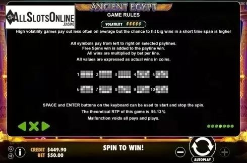 Paytable 4. Ancient Egypt (Pragmatic) from Pragmatic Play