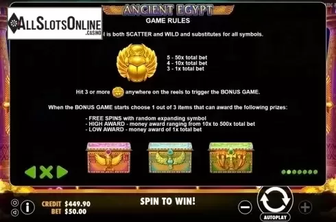 Paytable 2. Ancient Egypt (Pragmatic) from Pragmatic Play