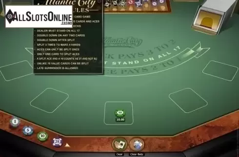 Game Screen 1. Atlantic City Blackjack Gold from Microgaming