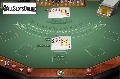 Win Screen. Atlantic City Blackjack Gold from Microgaming