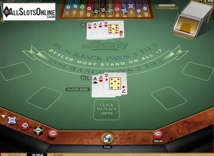 Win Screen. Atlantic City Blackjack Gold from Microgaming