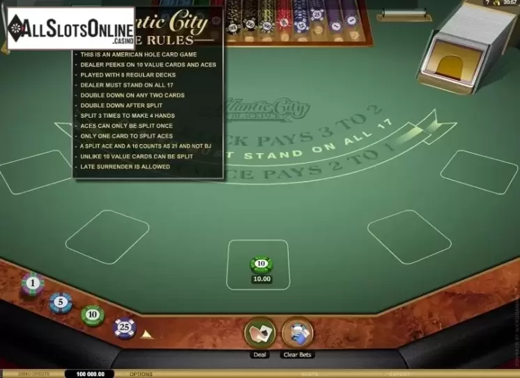 Game Screen 1. Atlantic City Blackjack Gold from Microgaming