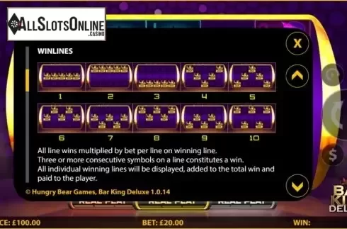 Paylines. Bar King Deluxe from HungryBear