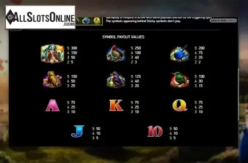 Paytable 2. Birds of Magic from Playreels