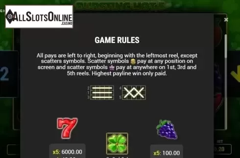 Paytable 1. Bursting Hot 5 from Fazi