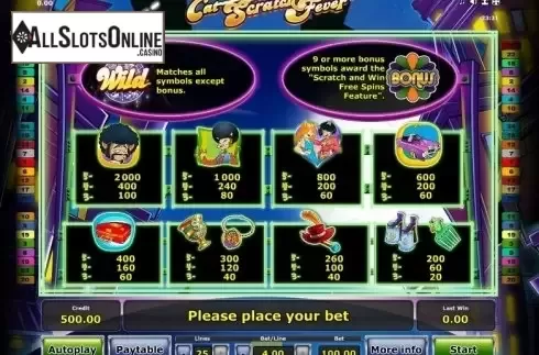 Paytable 1. Cat Scratch Fever from Greentube