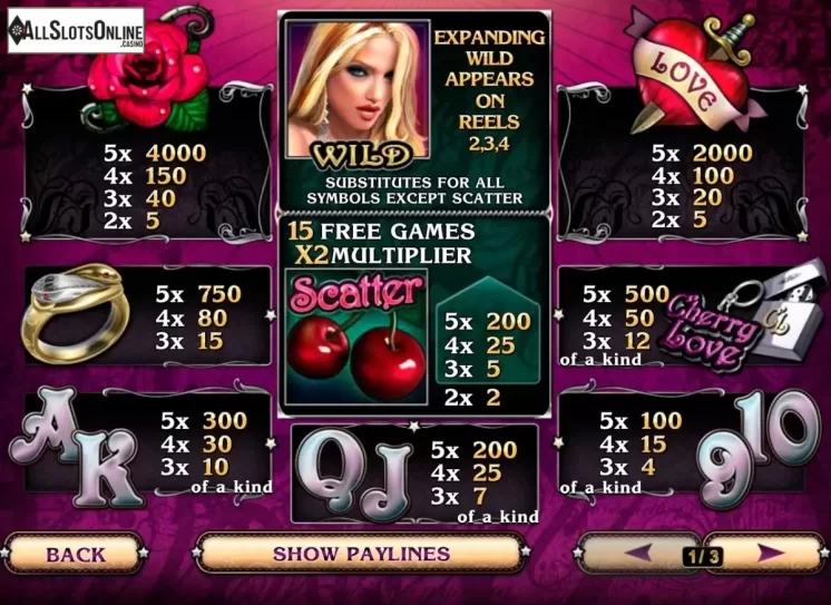 Paytable 1. Cherry Love from Playtech
