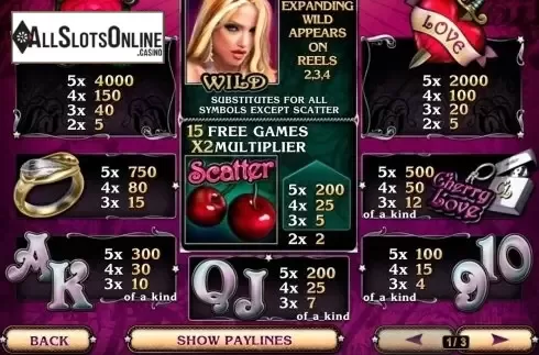 Paytable 1. Cherry Love from Playtech