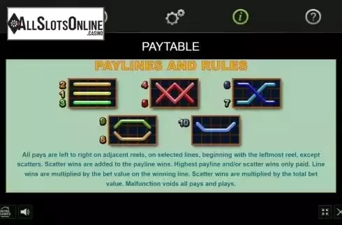 Paylines screen