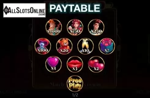 Paytable screen