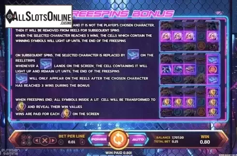 Free Spins screen