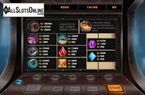 Paytable. Dragon's Gold (X Room) from X Room