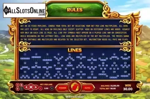 Paylines screen
